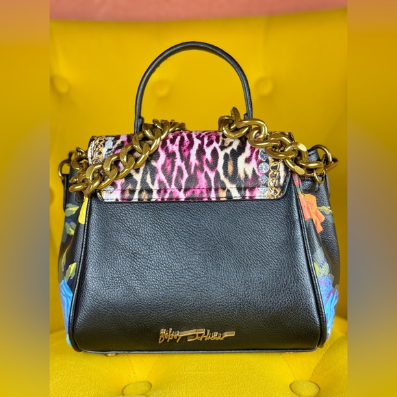 Betsey Johnson Leopard Floral Top Handle Satchel Crossbody, Black Multi - Picture 7 of 16